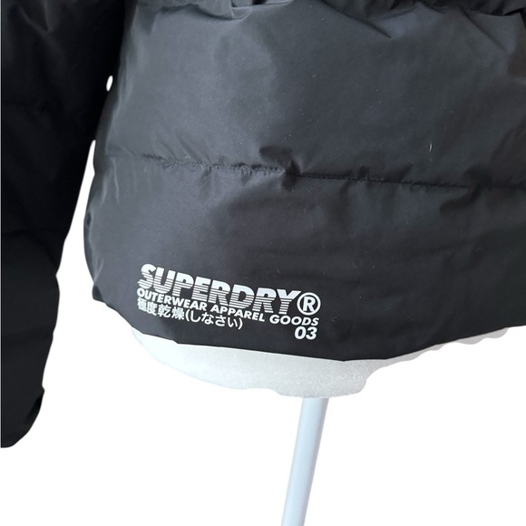 SuperDry Black Hooded Puffer Coat NWOT - Picture 5 of 8
